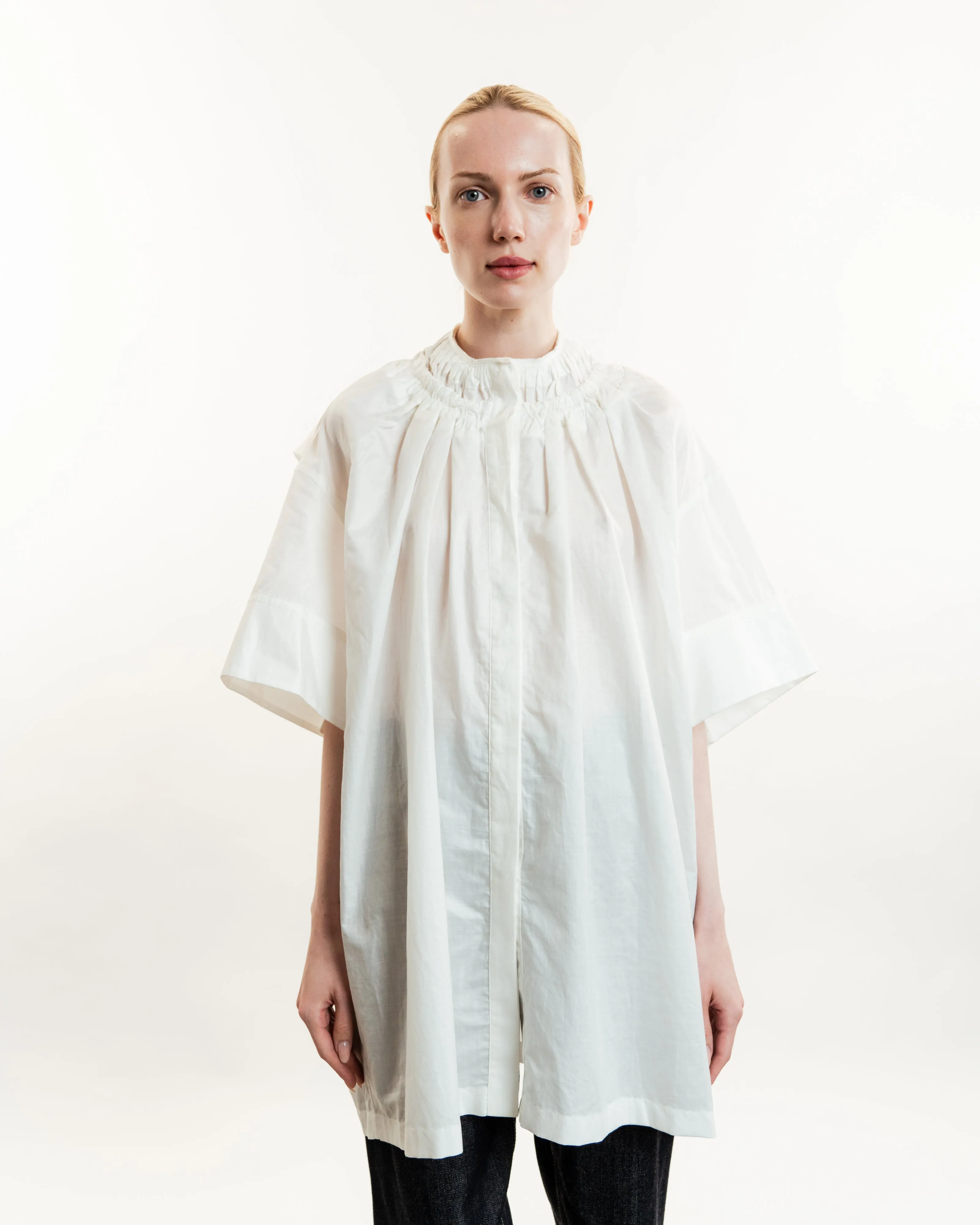 Gathered Double-Collar Shirt