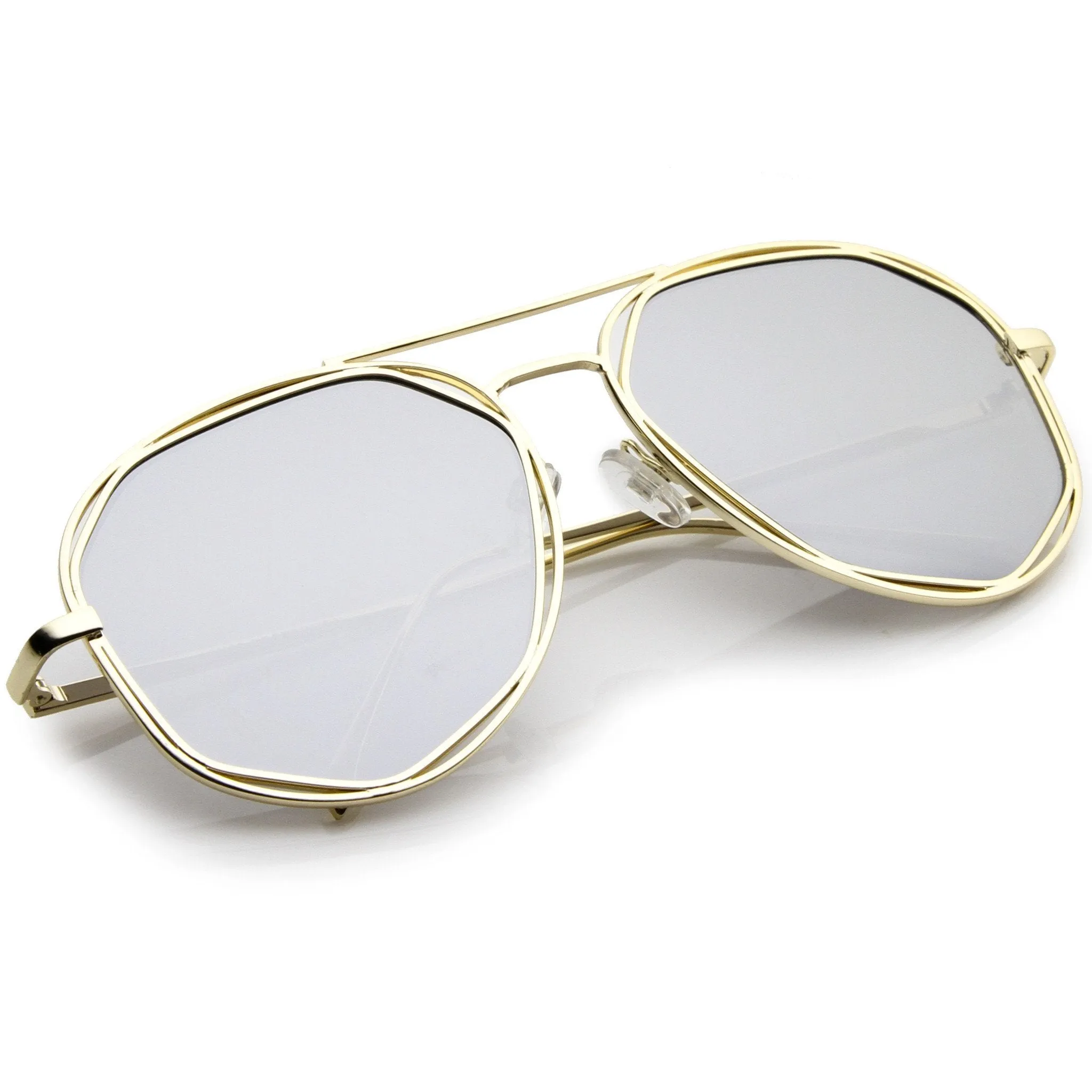 Geometric Mirrored Lens Aviator Sunglasses