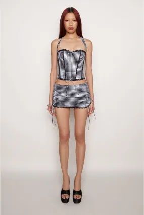 Gingham Ruched Side Tie Mini Skirt