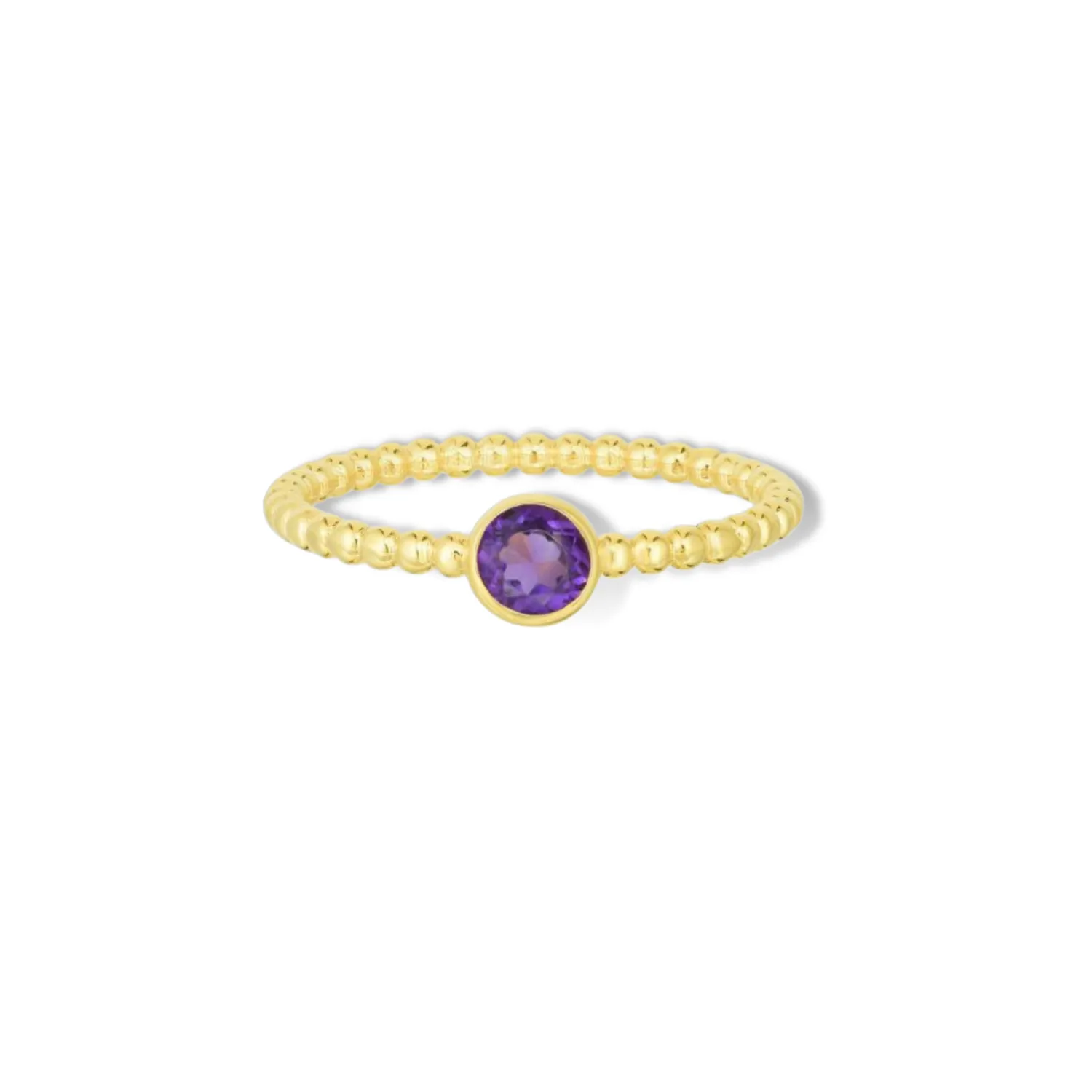 Gold Beaded Amethyst Ring