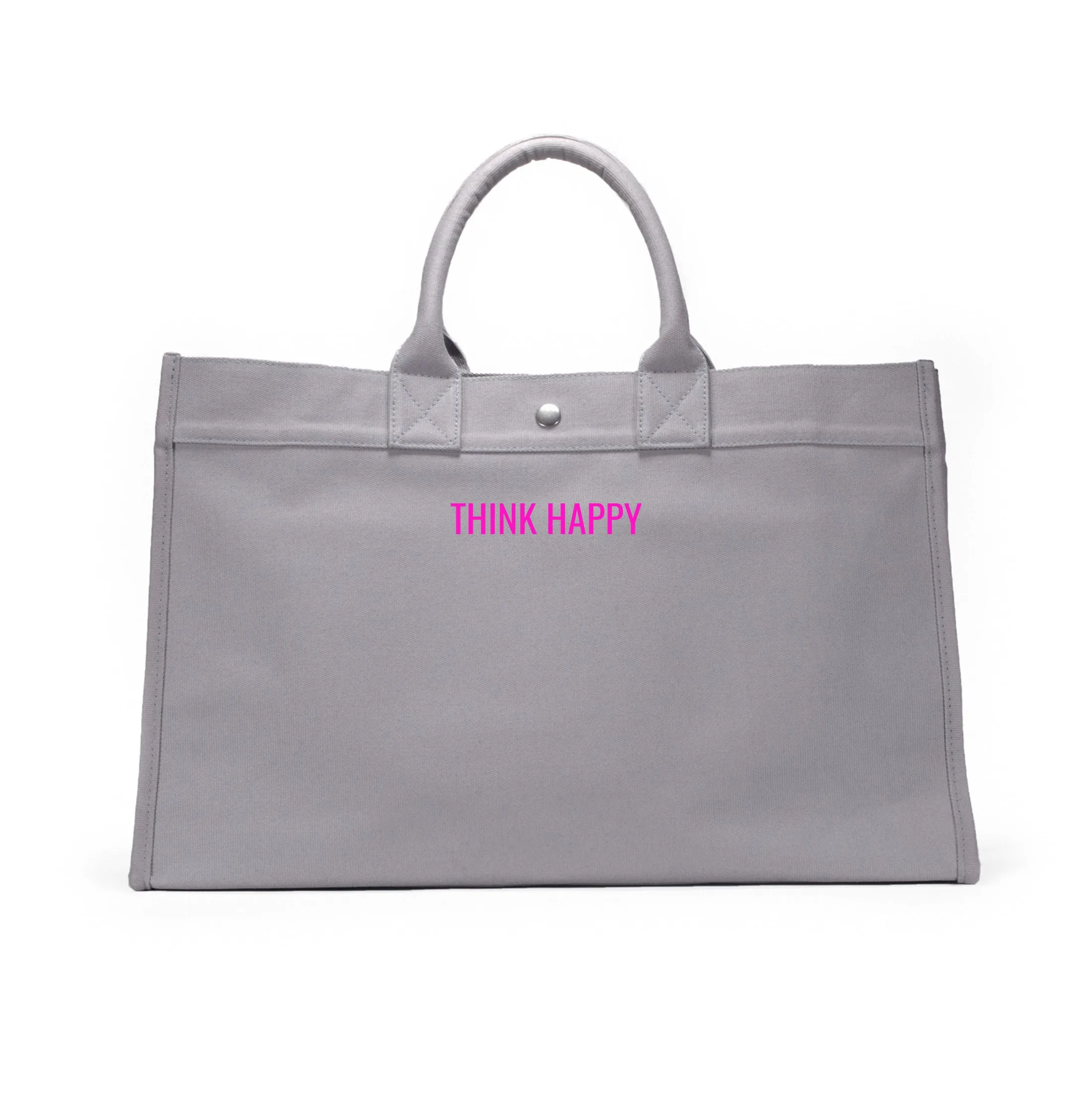 Grey East-West Bag with Neon Pink Matte Micro "Think Happy"