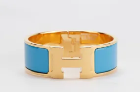 Hermes Clic Clac 2cm MM Size, Blue Ciel Color, Gold Hardware, with Dust Cover & Box