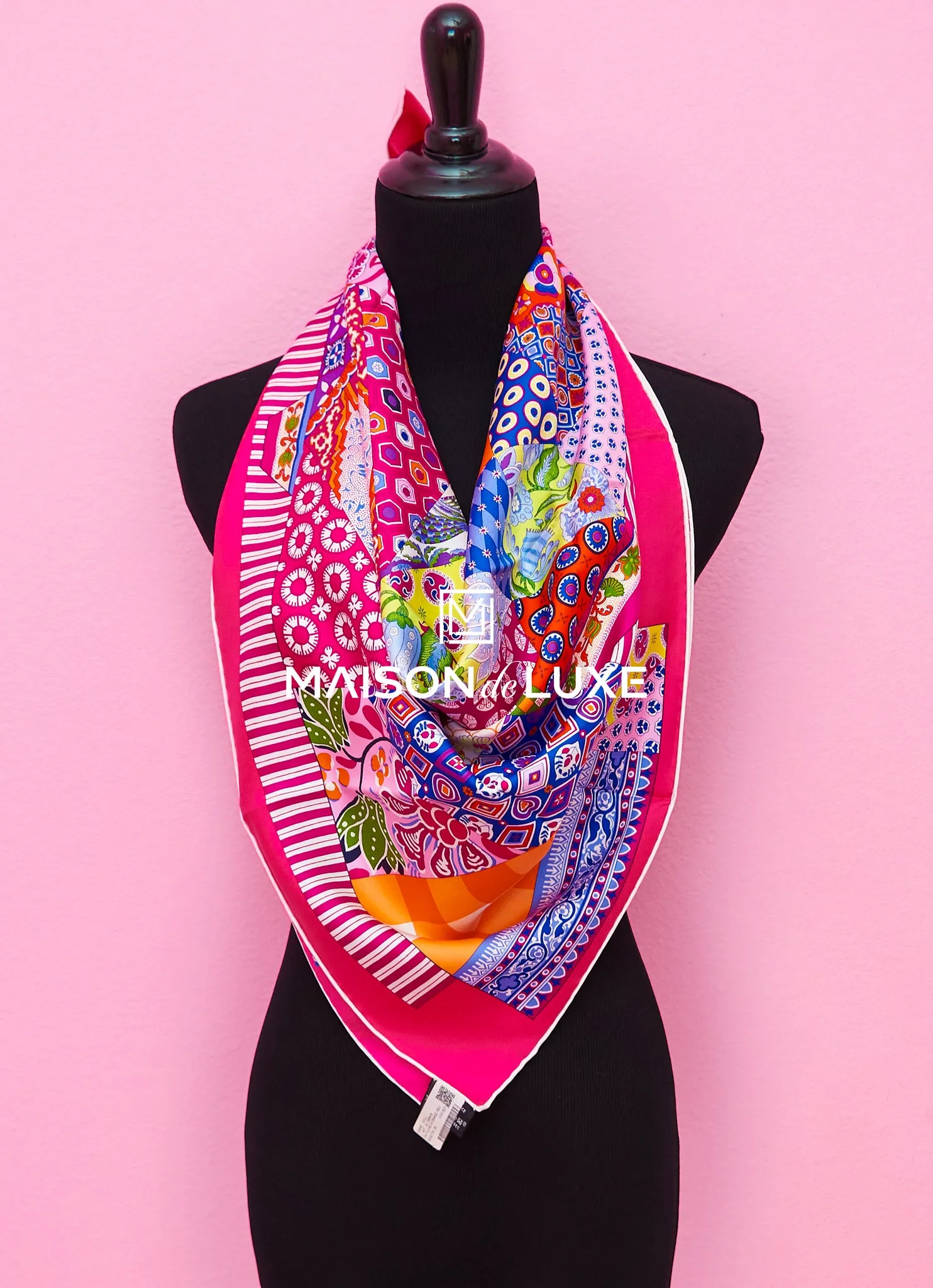 Hermes "L'Art du Sarasa" Pink Twill Silk 90 cm Scarf