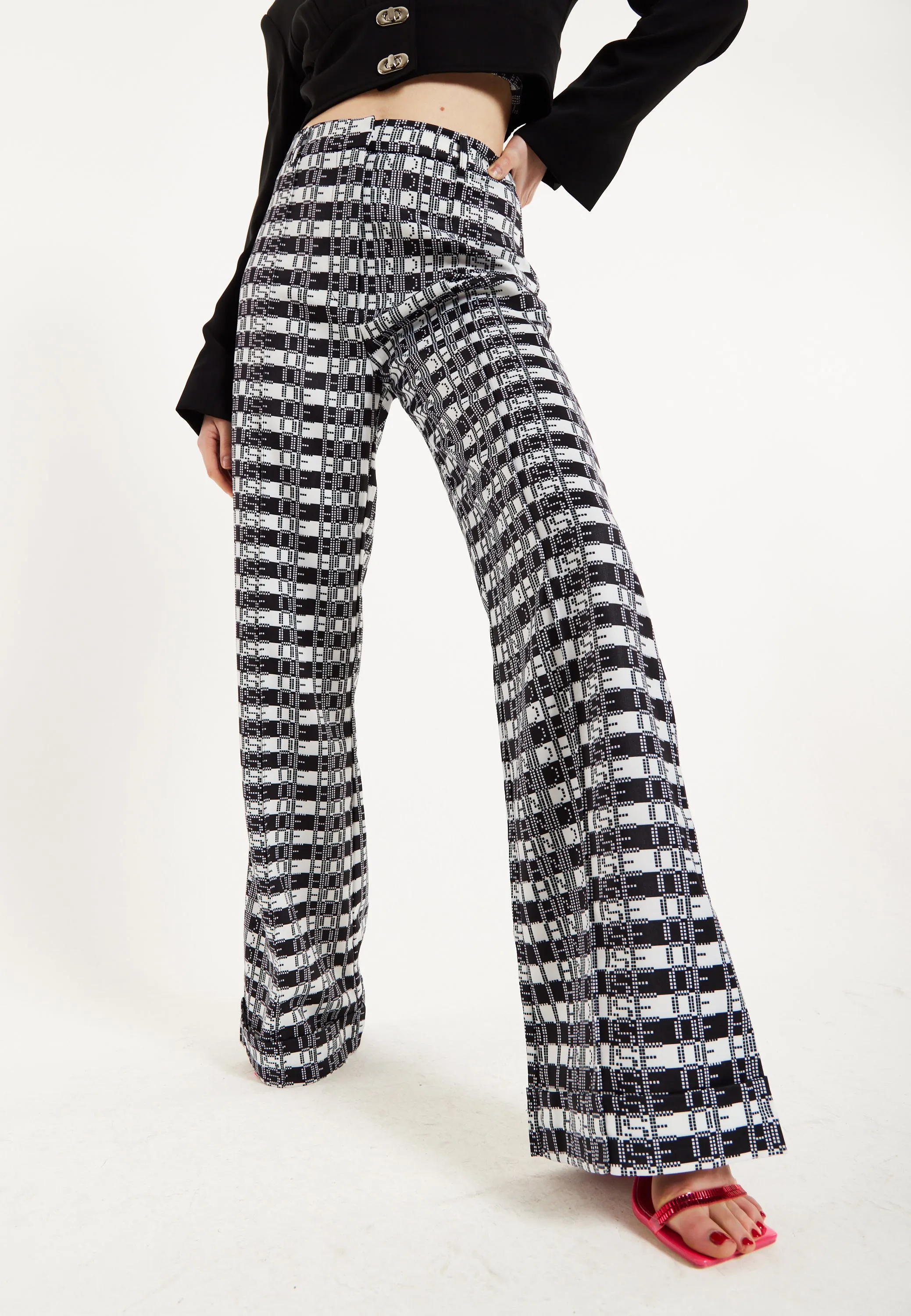 House Of Holland Striped and Logo Printed Trousers in Black and White