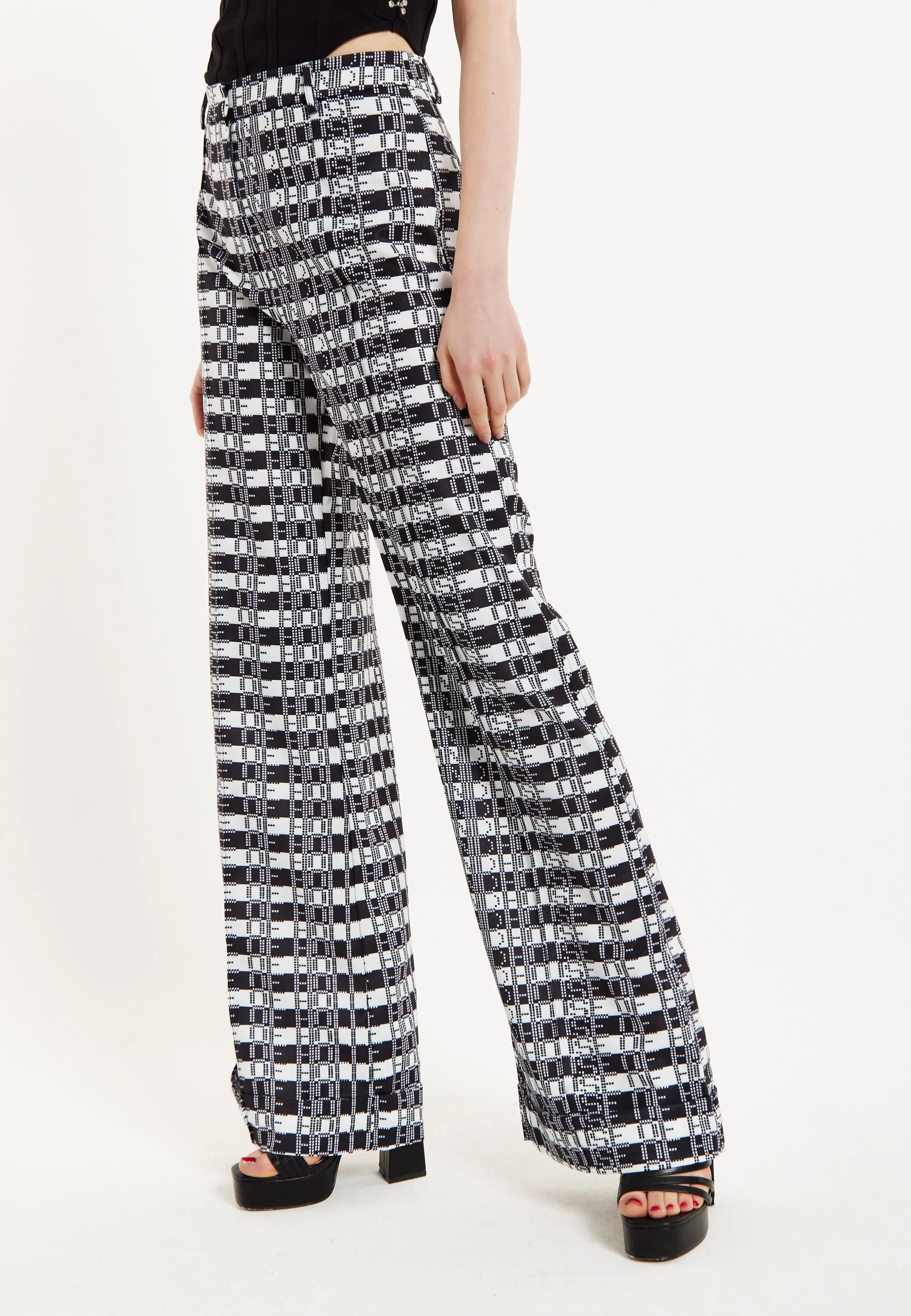 House Of Holland Striped and Logo Printed Trousers in Black and White