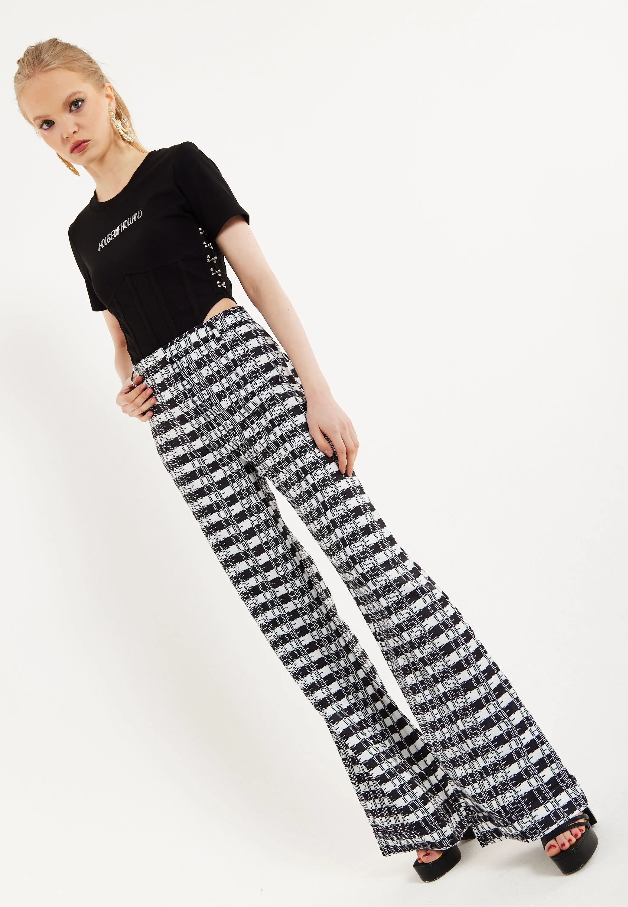 House Of Holland Striped and Logo Printed Trousers in Black and White