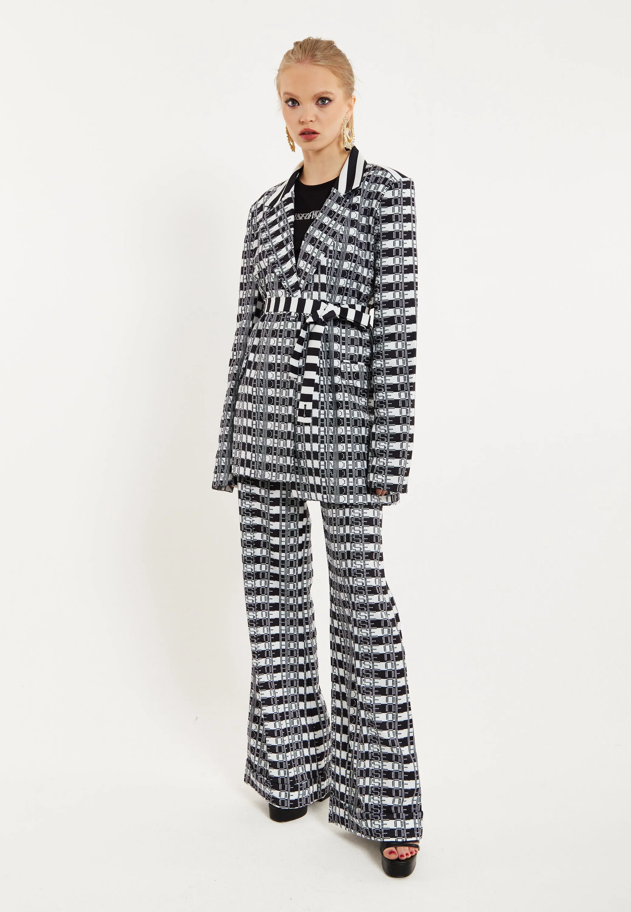 House Of Holland Striped and Logo Printed Trousers in Black and White