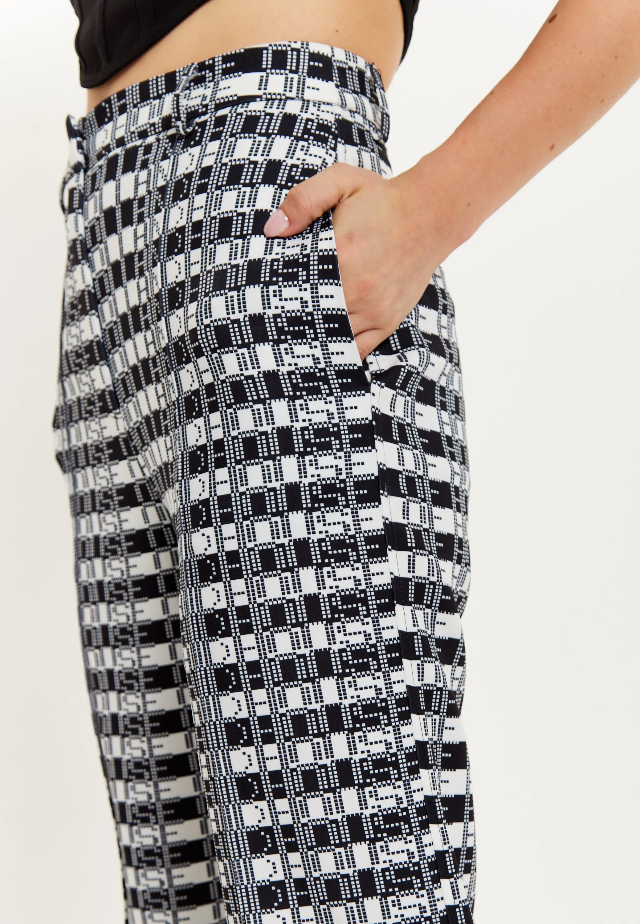 House Of Holland Striped and Logo Printed Trousers in Black and White