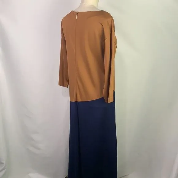 HugoBossNWT brown navy color block midi dress