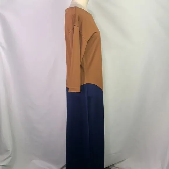 HugoBossNWT brown navy color block midi dress