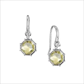 Icona Lemon Citrine Drop Earrings in Sterling Silver with Diamonds