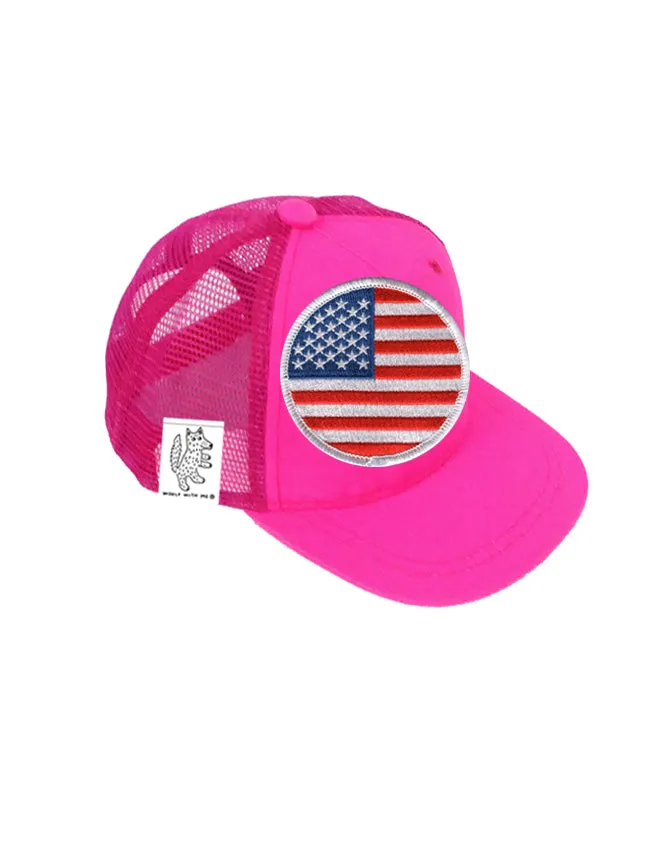 INFANT Trucker Hat with Interchangeable Velcro Patch (Neon Pink)