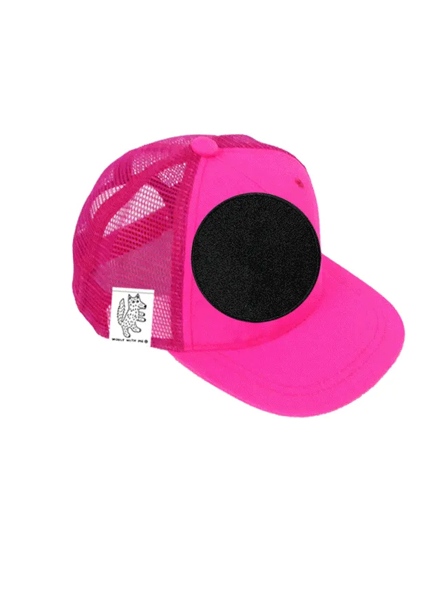 INFANT Trucker Hat with Interchangeable Velcro Patch (Neon Pink)