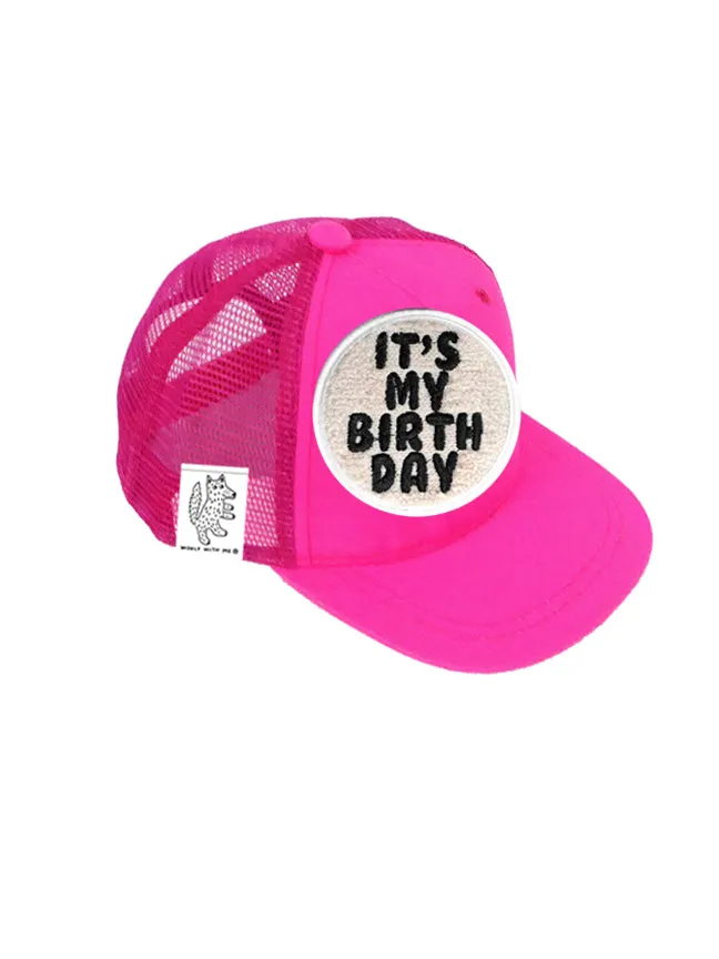 INFANT Trucker Hat with Interchangeable Velcro Patch (Neon Pink)