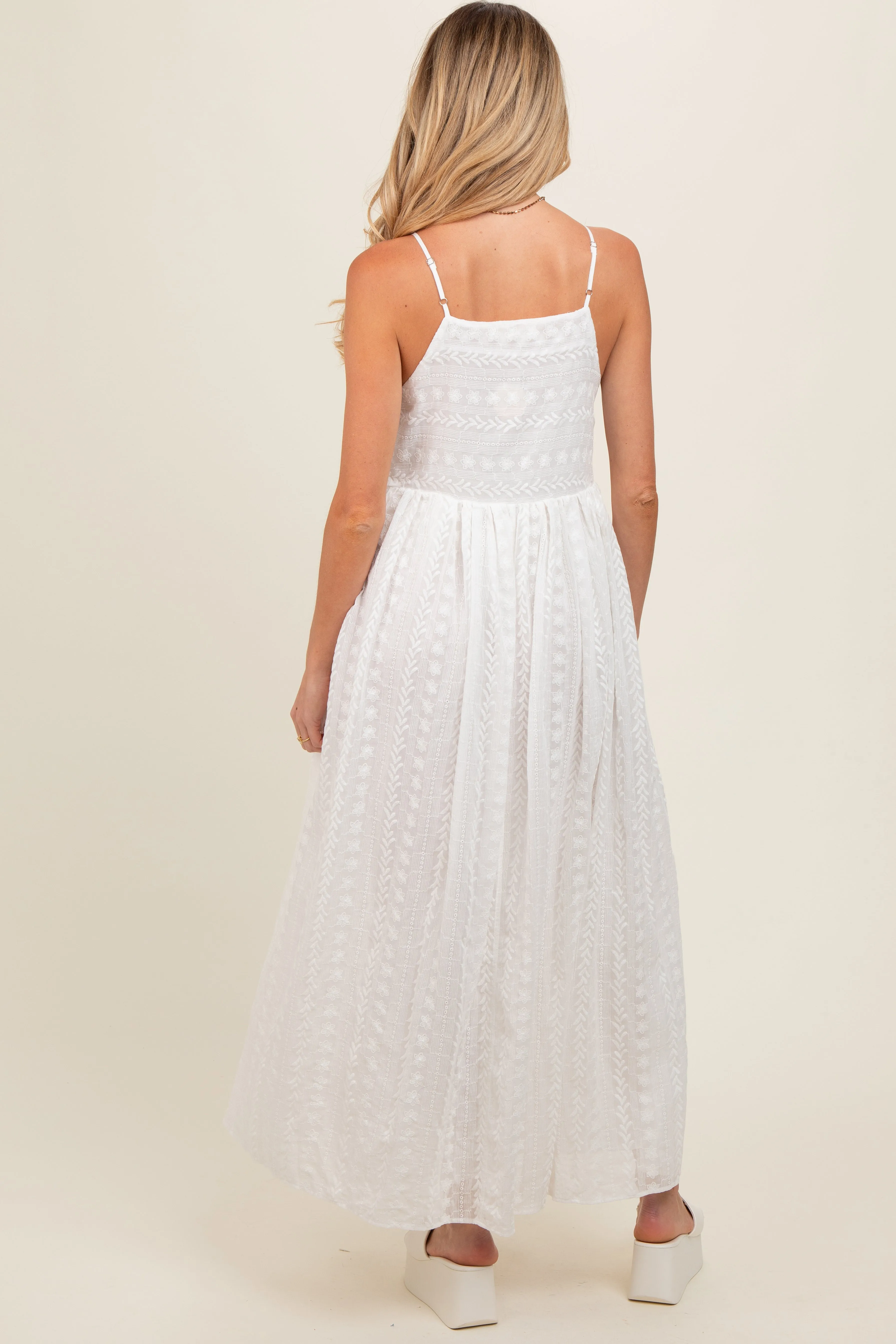 Ivory Textured Keyhole Neckline Maternity Maxi Dress