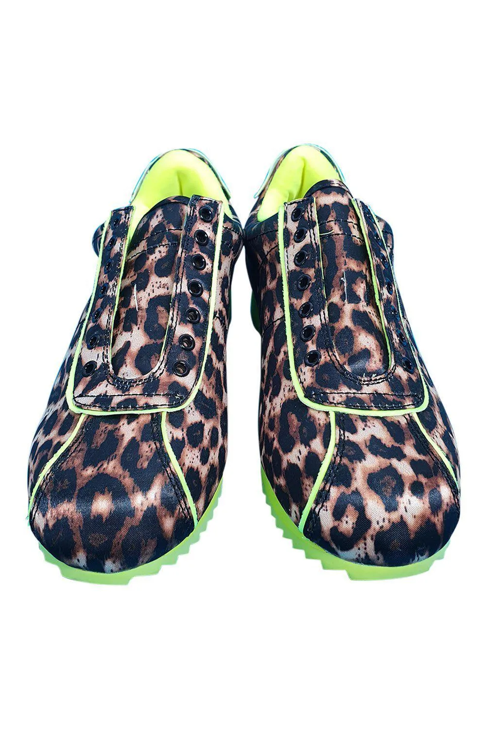 JEFFREY CAMPBELL Sprinter-b Rally Sneaker In Cheetah Satin/ Neon Yellow (US 7 | UK 4)