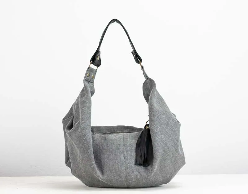 Kallia mini bag - Grey canvas and black leather