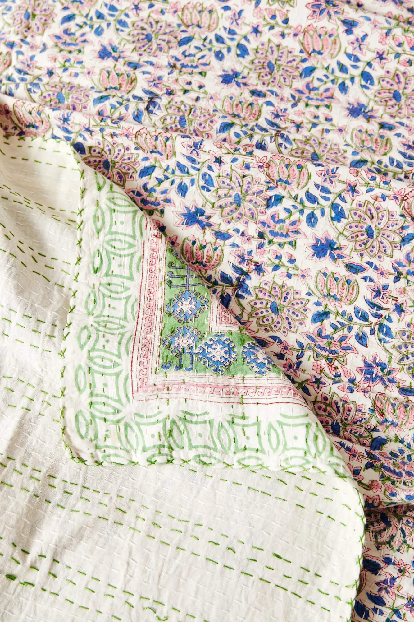 Kantha Quilt Pink Lotus