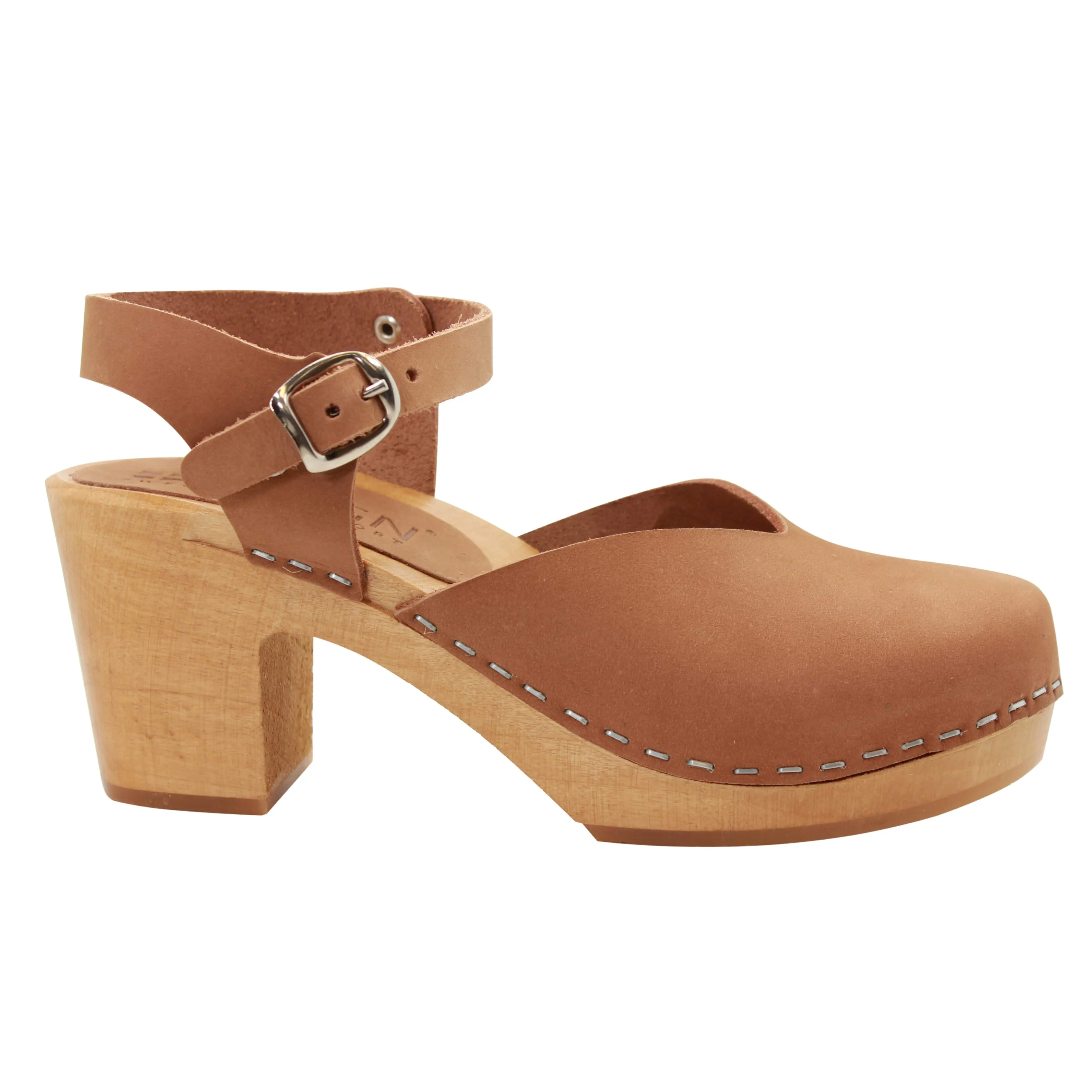 KLÄGN CLEO Swedish Wooden Clogs in Brown Nubuck