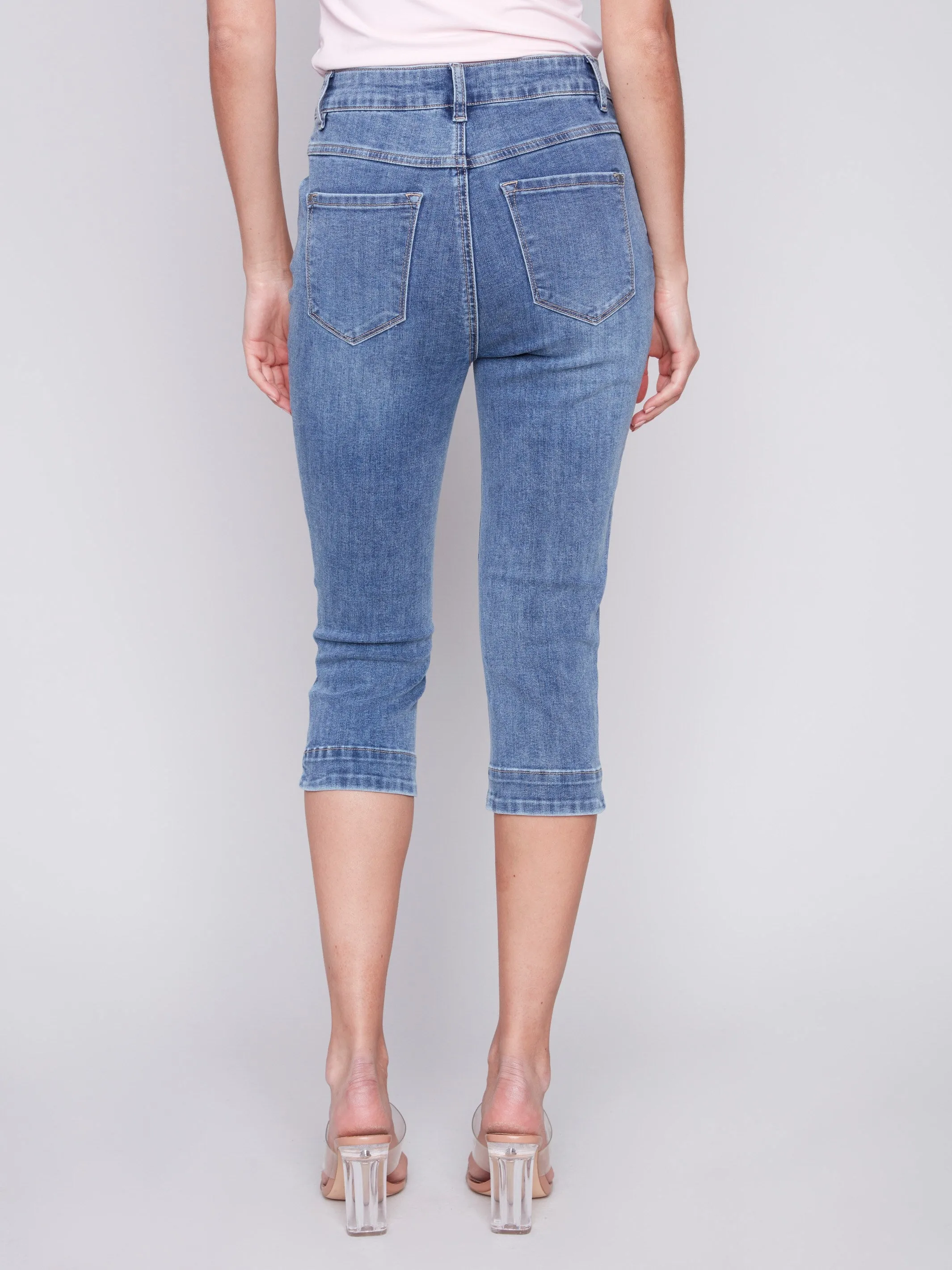 Knee High Capri Jeans - Medium Blue