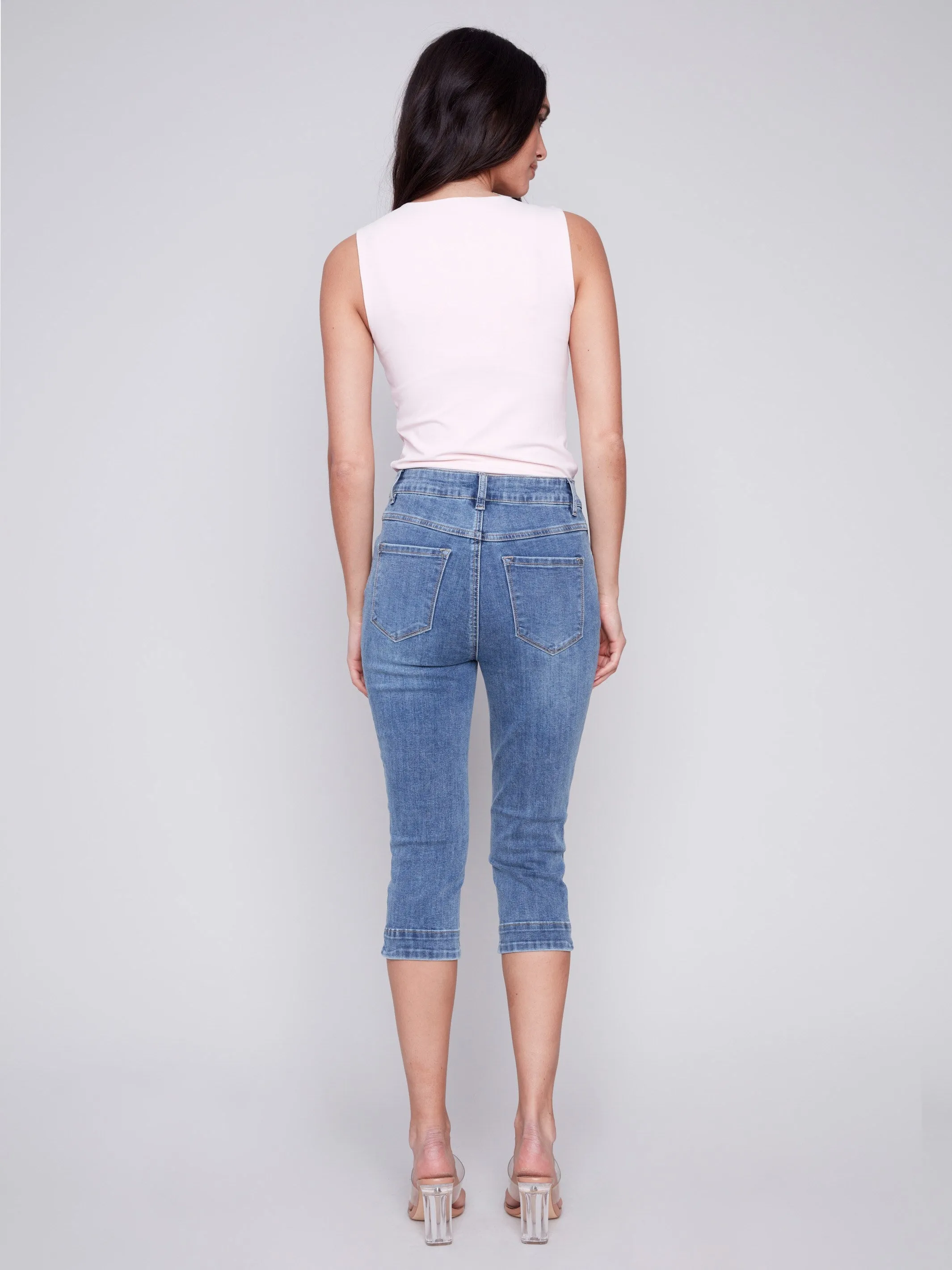 Knee High Capri Jeans - Medium Blue