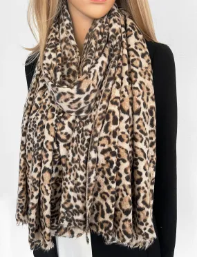 LARGE BROWN SUPER SOFT FLEECE FEEL LEOPARD PRINT SCARF