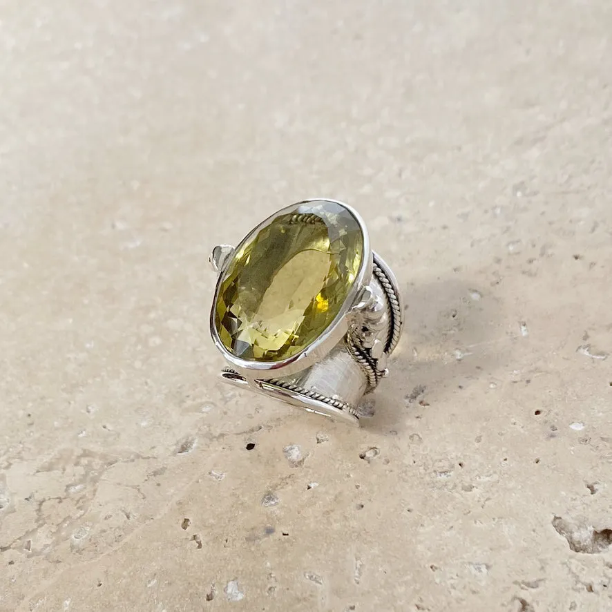 Lemon Quartz Ring with Large Oval Stone - Nafisa