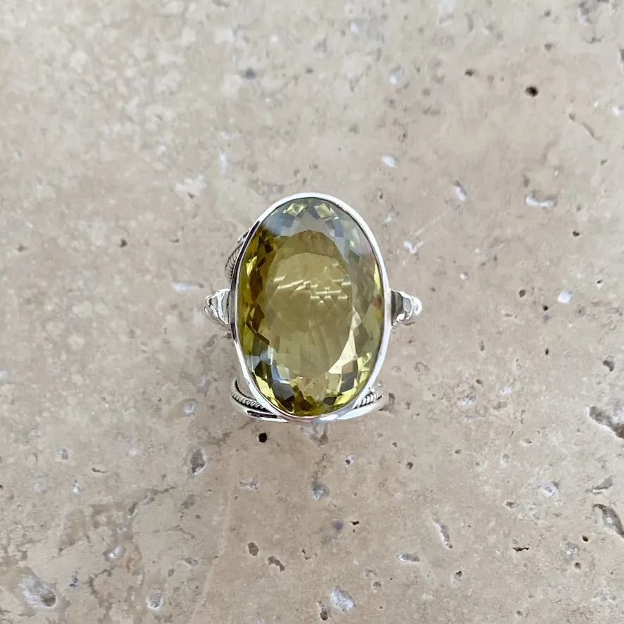 Lemon Quartz Ring with Large Oval Stone - Nafisa