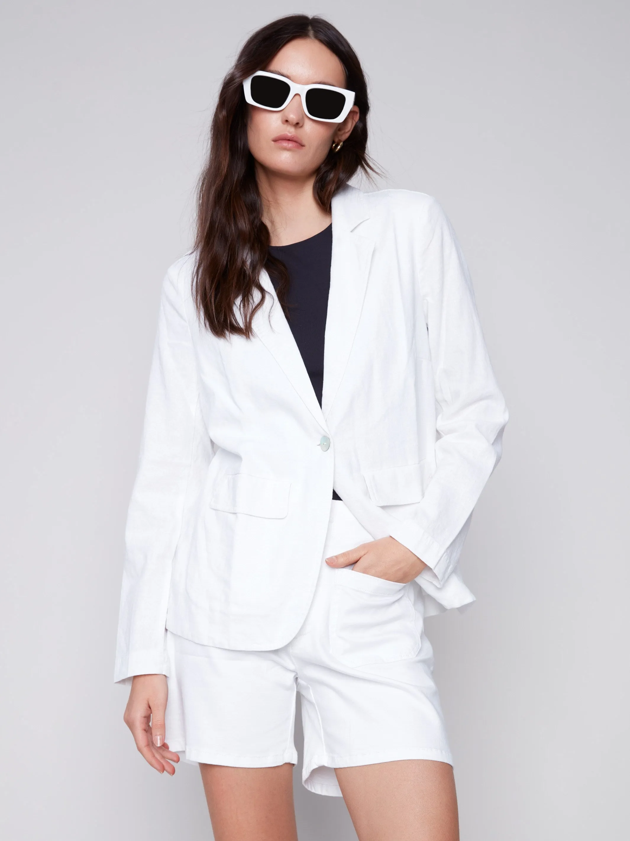 Light Linen Blend Blazer - White