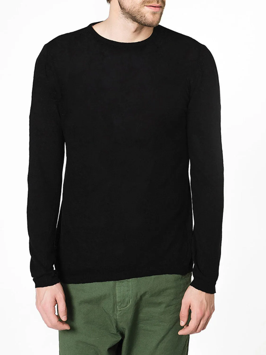 Linen Blend Crew Neck Knitted Sweater Black