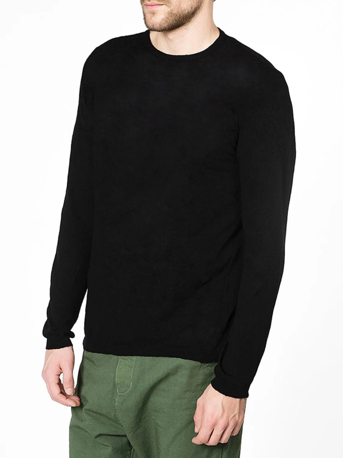 Linen Blend Crew Neck Knitted Sweater Black