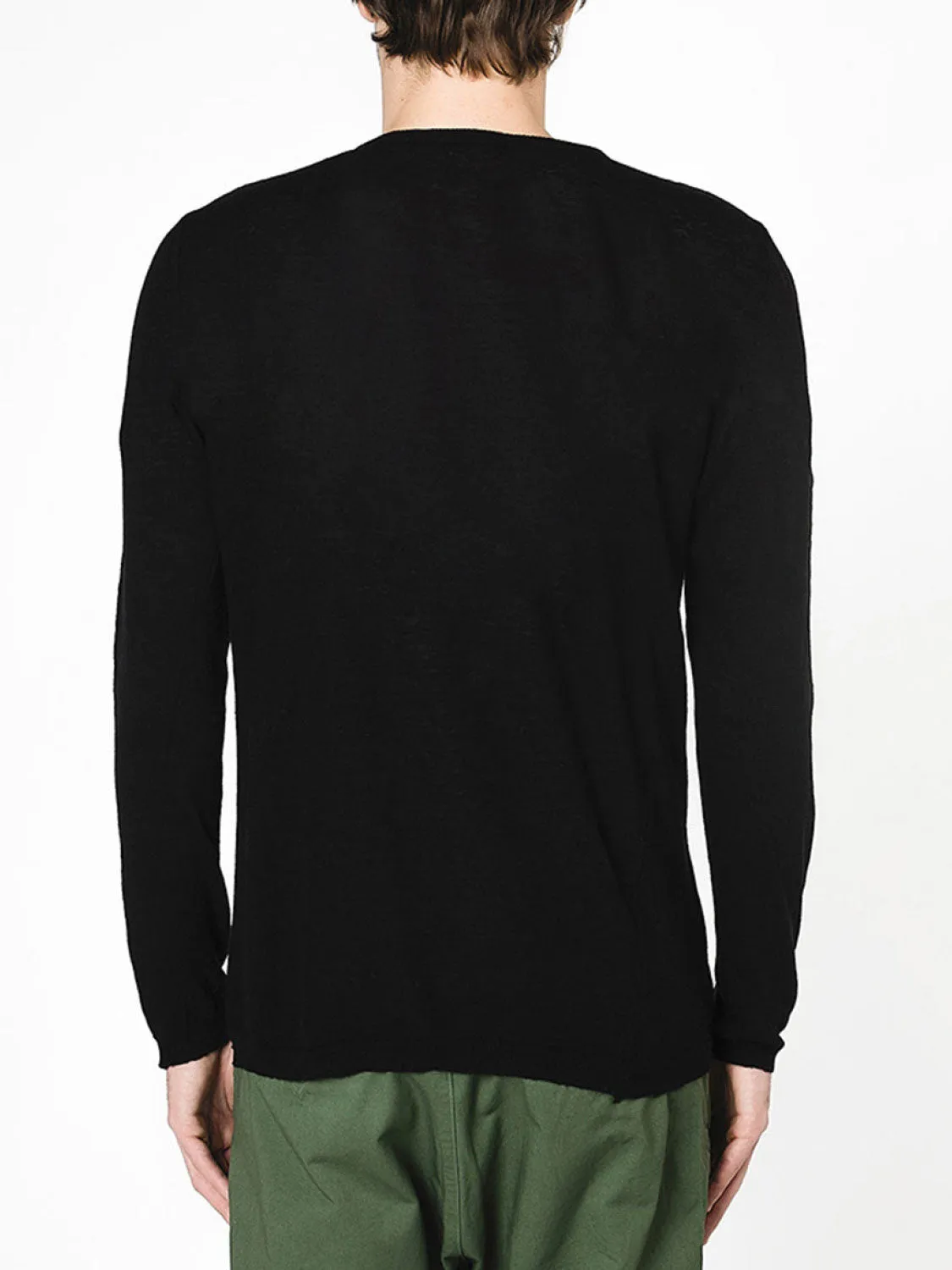 Linen Blend Crew Neck Knitted Sweater Black