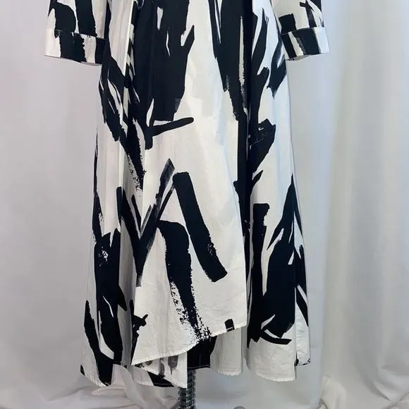 MaxMaraBlack White Brush Strokes MIDI Dress