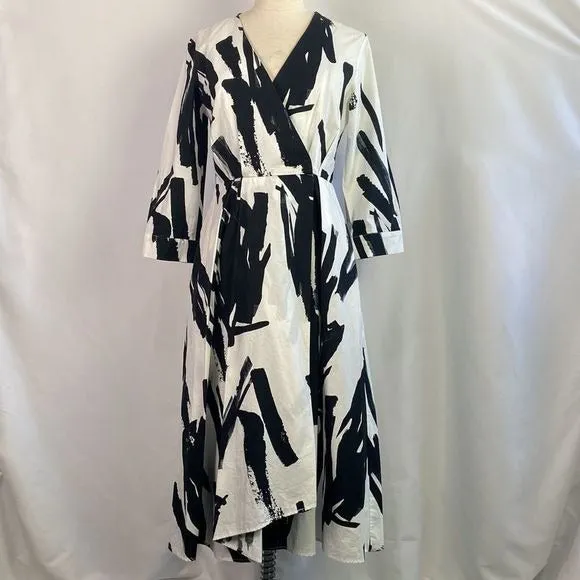 MaxMaraBlack White Brush Strokes MIDI Dress