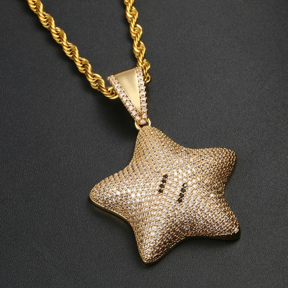 Micro Paved Iced Shiny Star Pendant Necklace For Men And Women