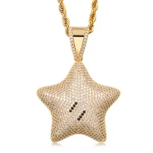 Micro Paved Iced Shiny Star Pendant Necklace For Men And Women