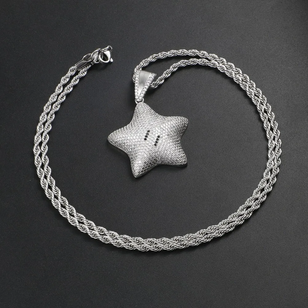 Micro Paved Iced Shiny Star Pendant Necklace For Men And Women