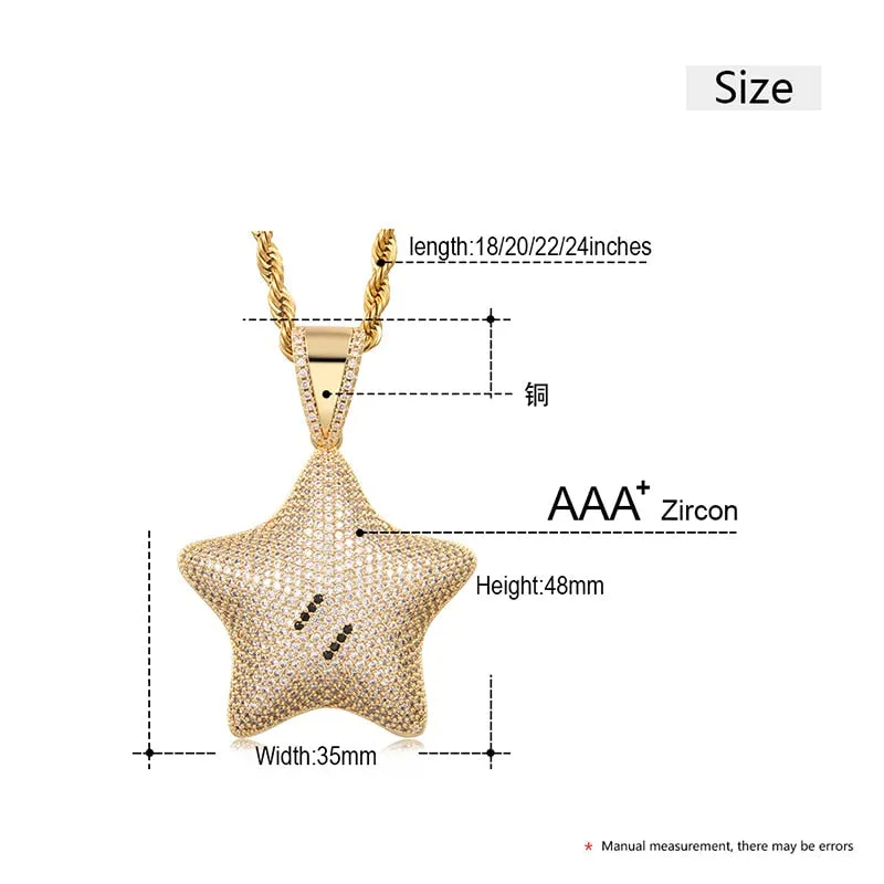 Micro Paved Iced Shiny Star Pendant Necklace For Men And Women