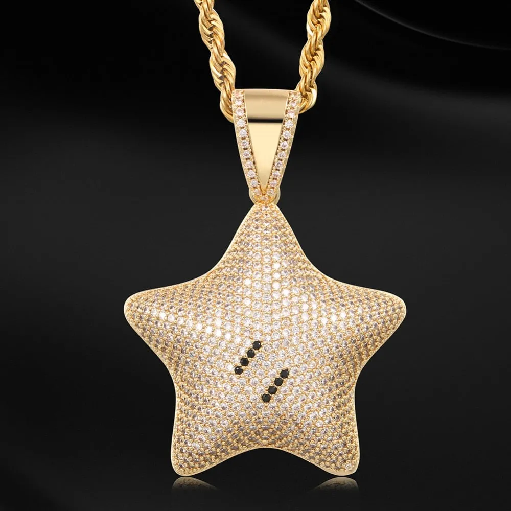 Micro Paved Iced Shiny Star Pendant Necklace For Men And Women