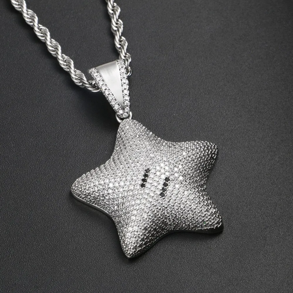 Micro Paved Iced Shiny Star Pendant Necklace For Men And Women