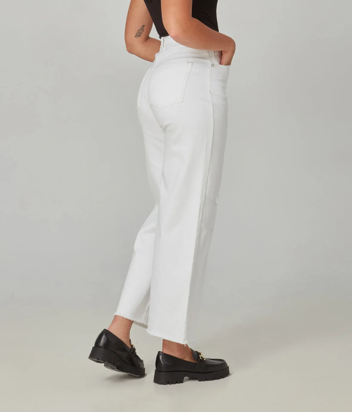 MILAN-WHT High Rise Wide Leg Jeans