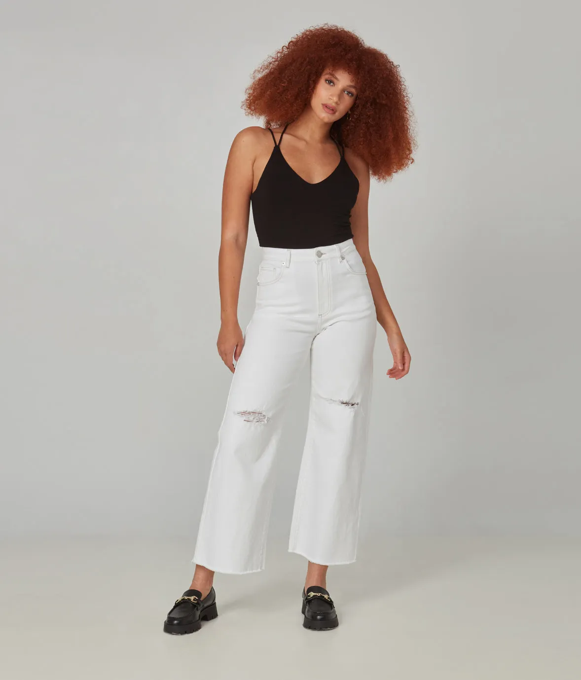 MILAN-WHT High Rise Wide Leg Jeans