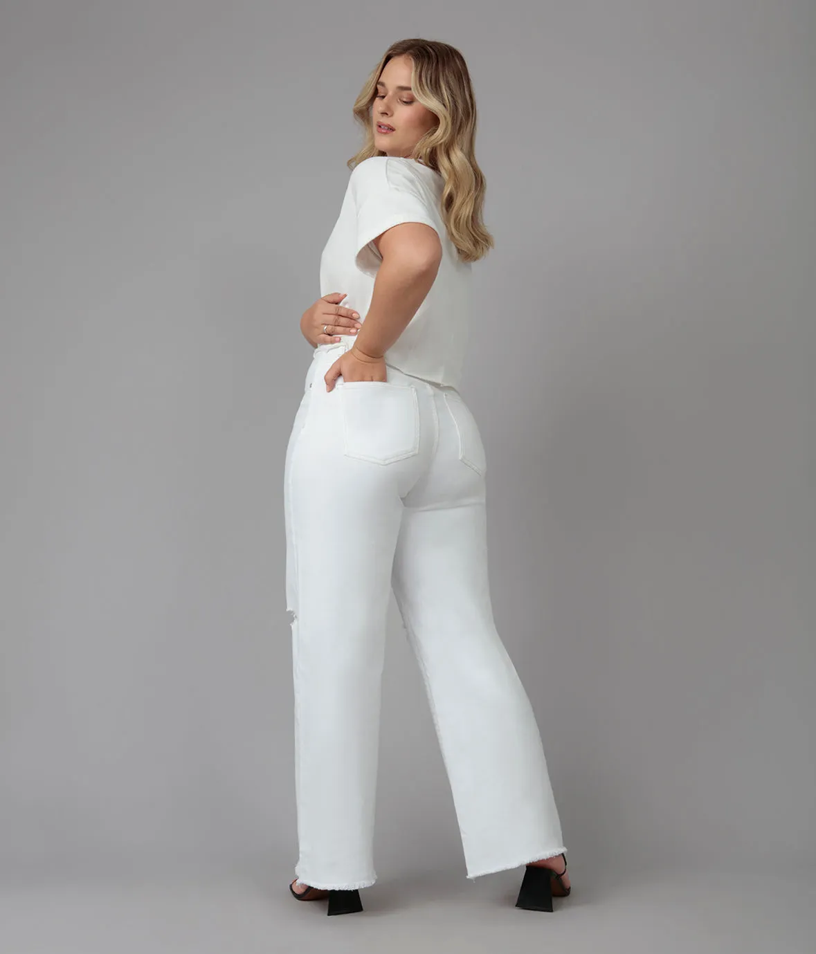 MILAN-WHT High Rise Wide Leg Jeans