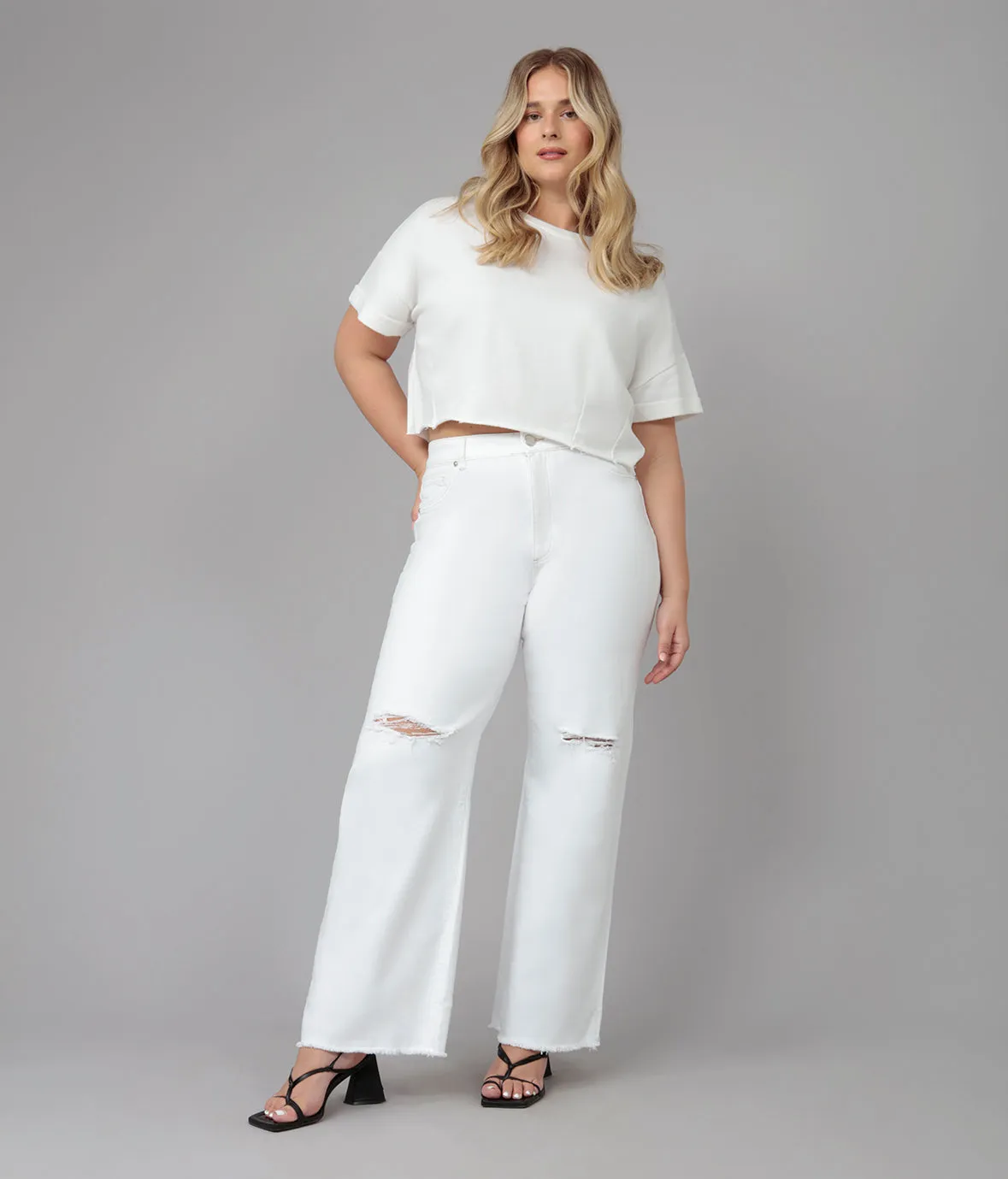 MILAN-WHT High Rise Wide Leg Jeans