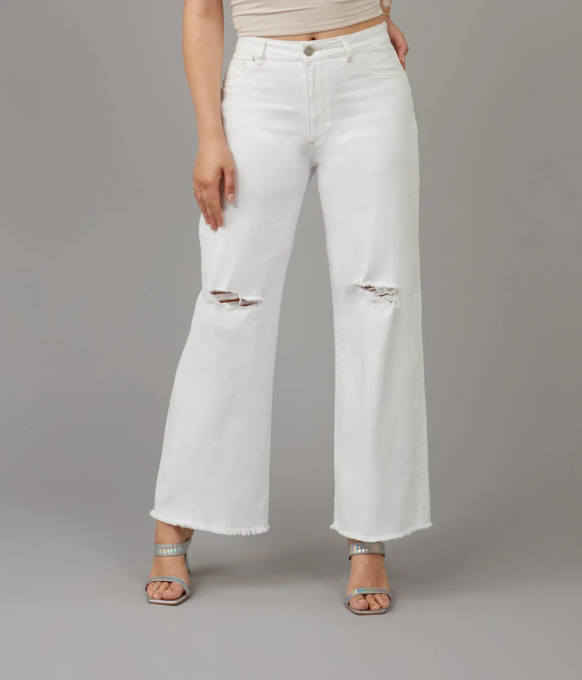 MILAN-WHT High Rise Wide Leg Jeans