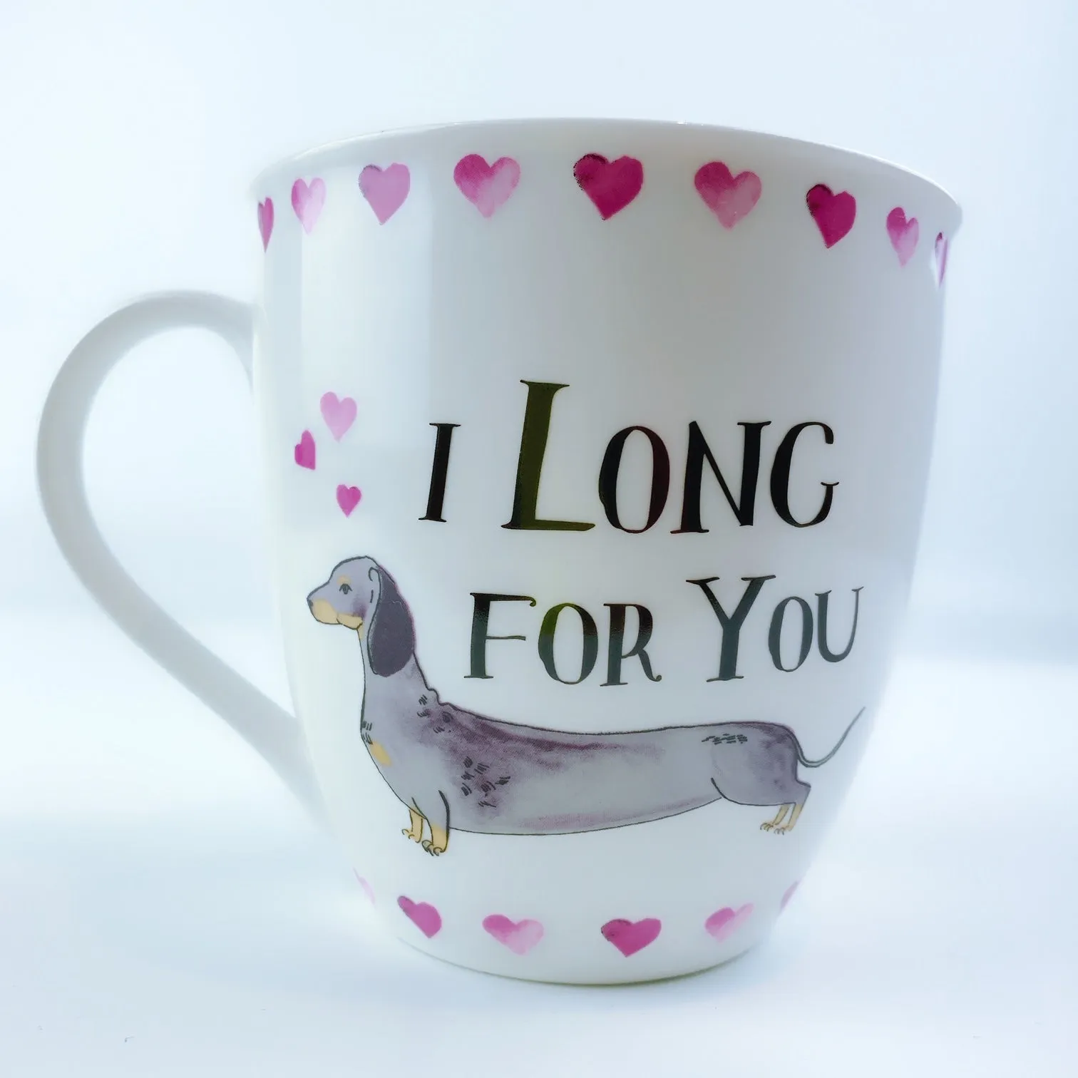 Milly Green British Design I Long For You Dachshund Dog Coffee Mug Tea Cup 20 oz With Sock Set