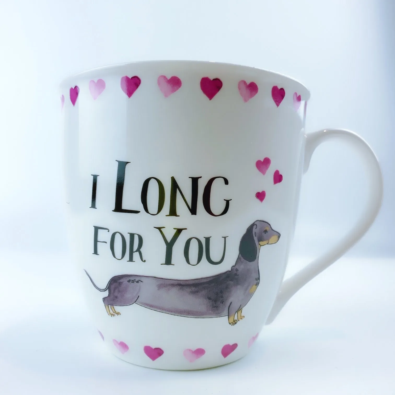 Milly Green British Design I Long For You Dachshund Dog Coffee Mug Tea Cup 20 oz With Sock Set