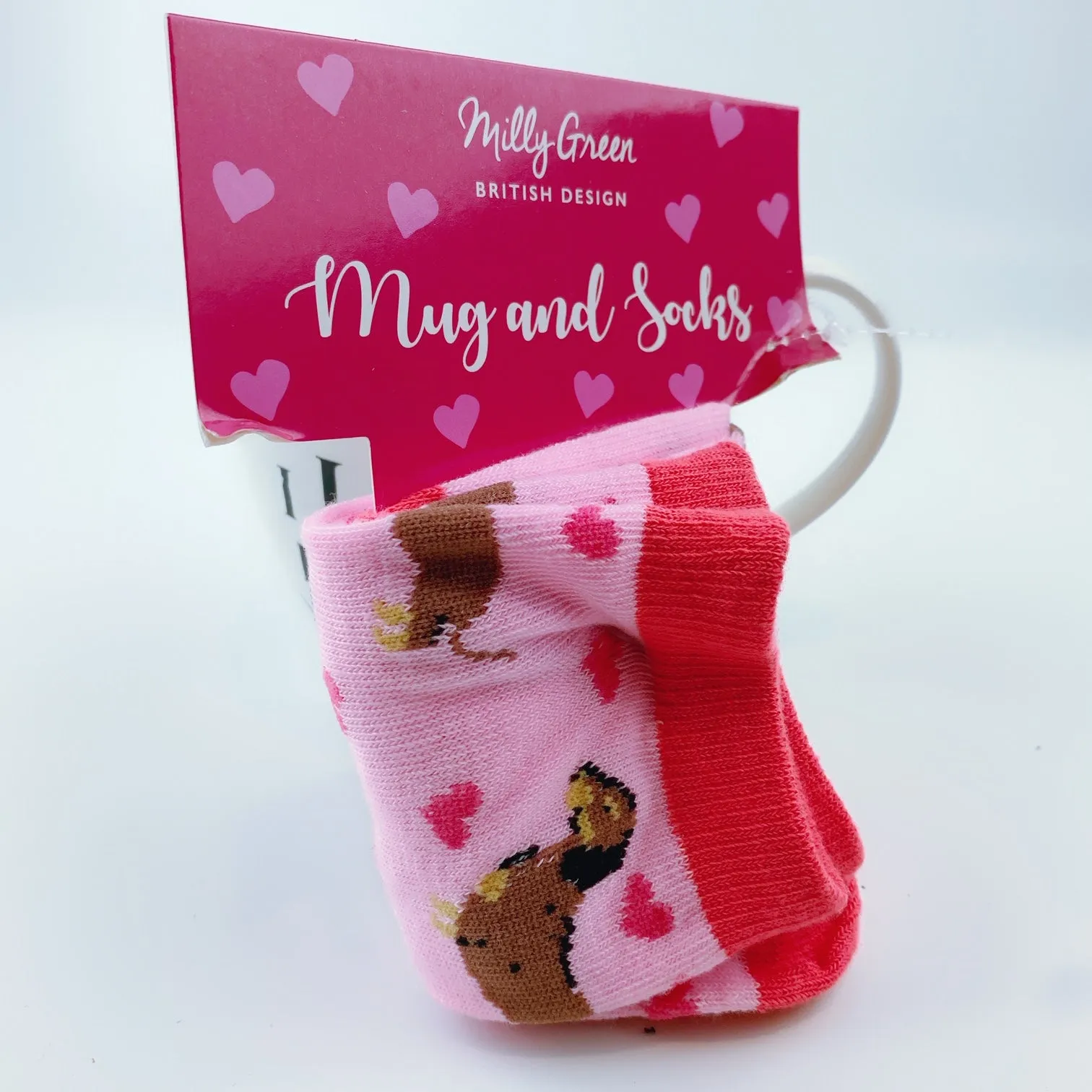 Milly Green British Design I Long For You Dachshund Dog Coffee Mug Tea Cup 20 oz With Sock Set