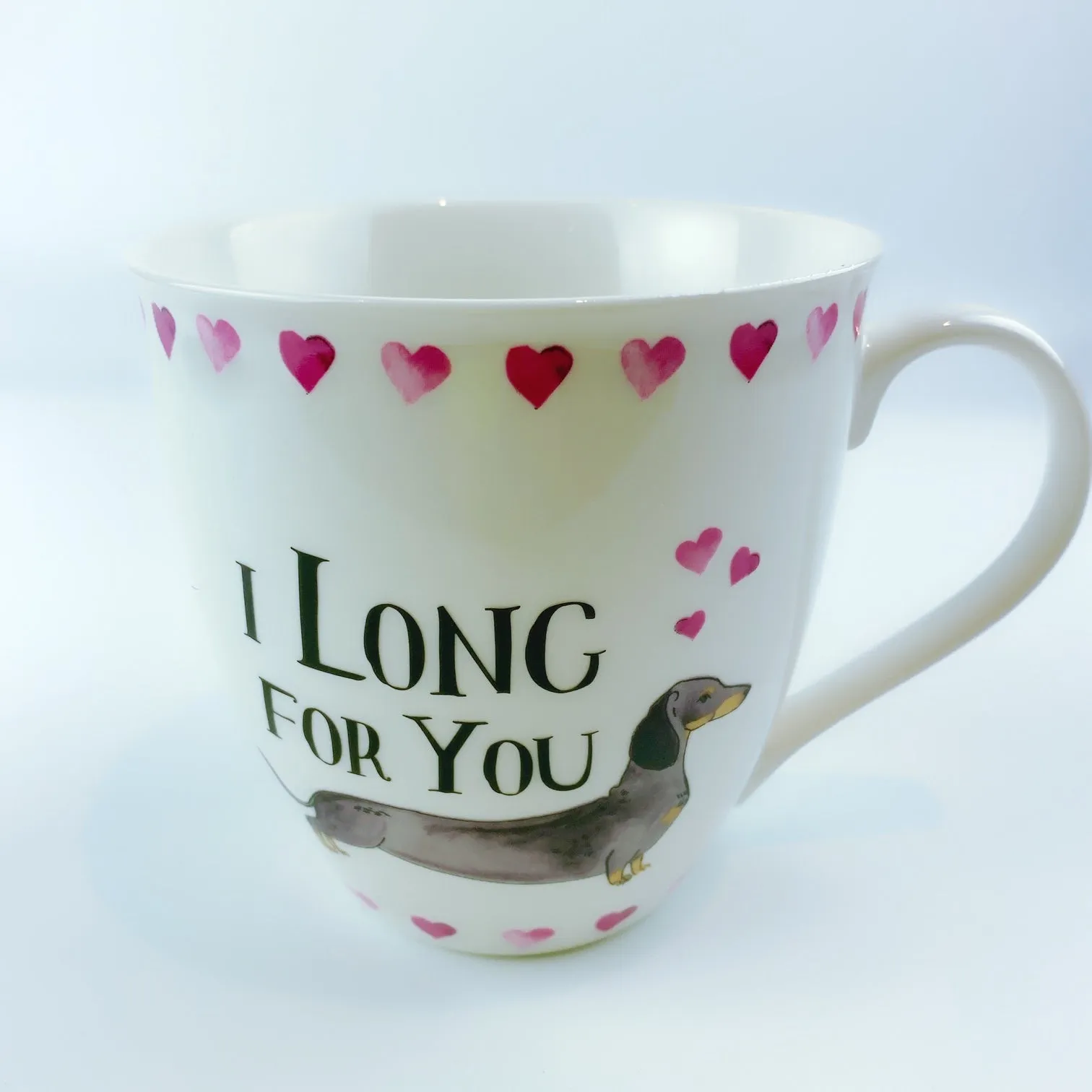 Milly Green British Design I Long For You Dachshund Dog Coffee Mug Tea Cup 20 oz With Sock Set