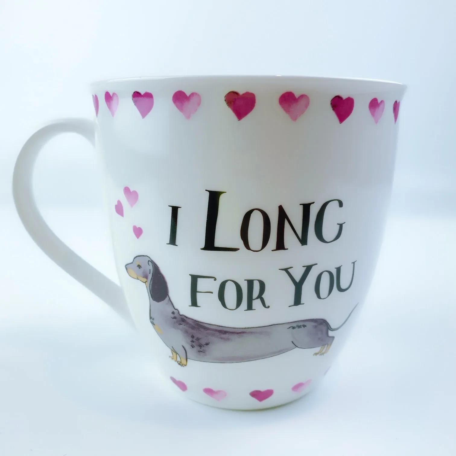 Milly Green British Design I Long For You Dachshund Dog Coffee Mug Tea Cup 20 oz With Sock Set